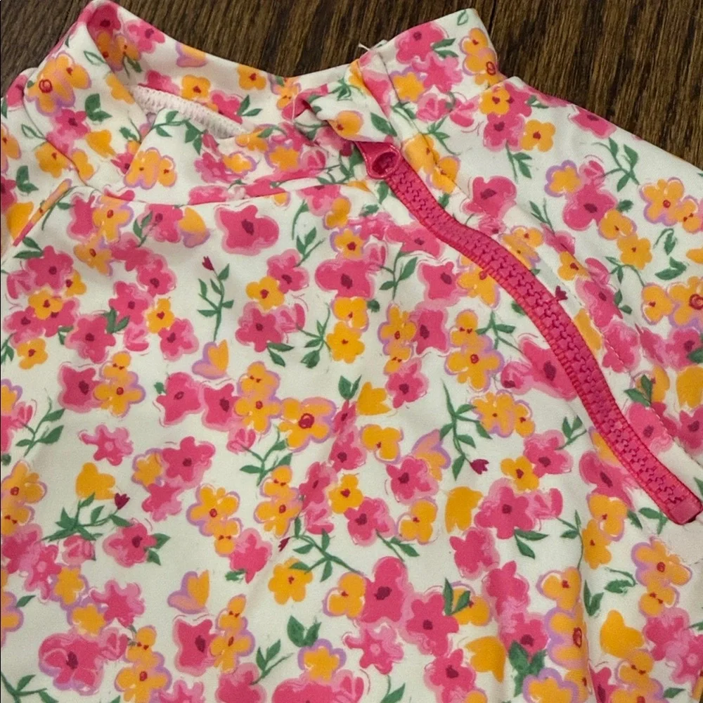 Jessica Simpson Girls Pink and Orange Floral Swimsuit 12 Months